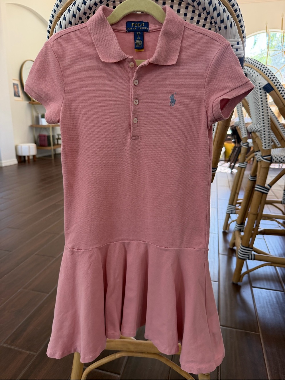 Polo Ralph Lauren Girls Pink Drop-Waist Ruffle Polo Dress Size Small (7)